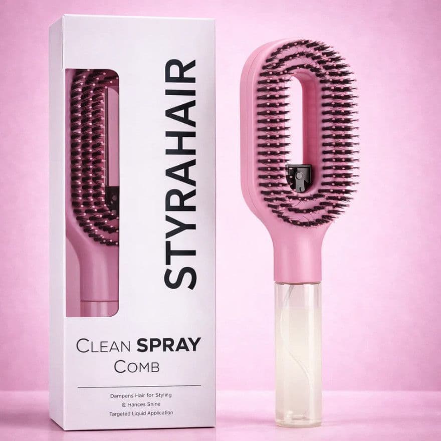 Novo estilo de escova alisadora de cabelo premium, escova com pulverizador de um clique, anti-frizz.