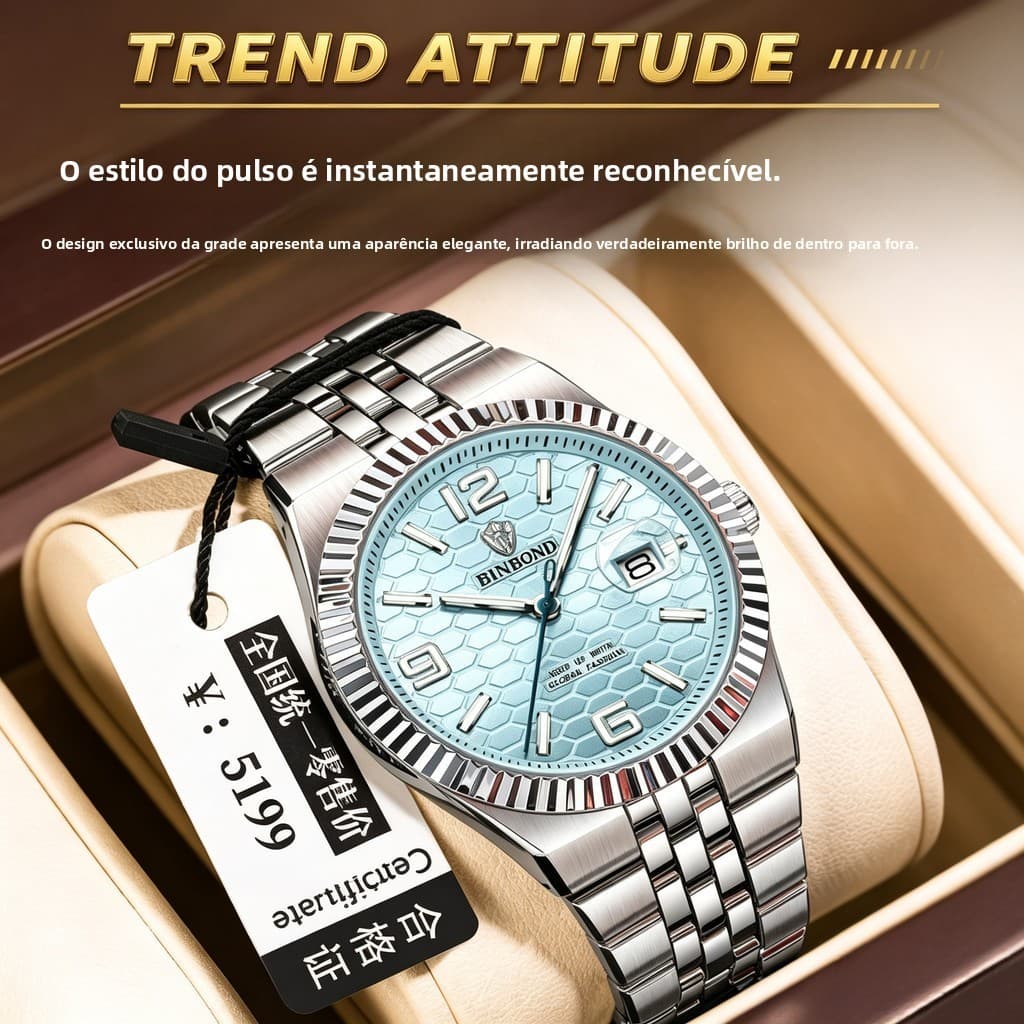 Relógio masculino Binbond original, modelo novo com mostrador amplo design conceitual elegante ⌚