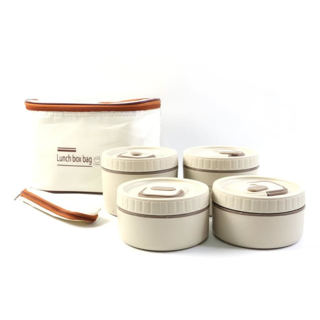 Kit 4 Lancheira Com Bolsa Térmica Redonda Isolada Aço Inox