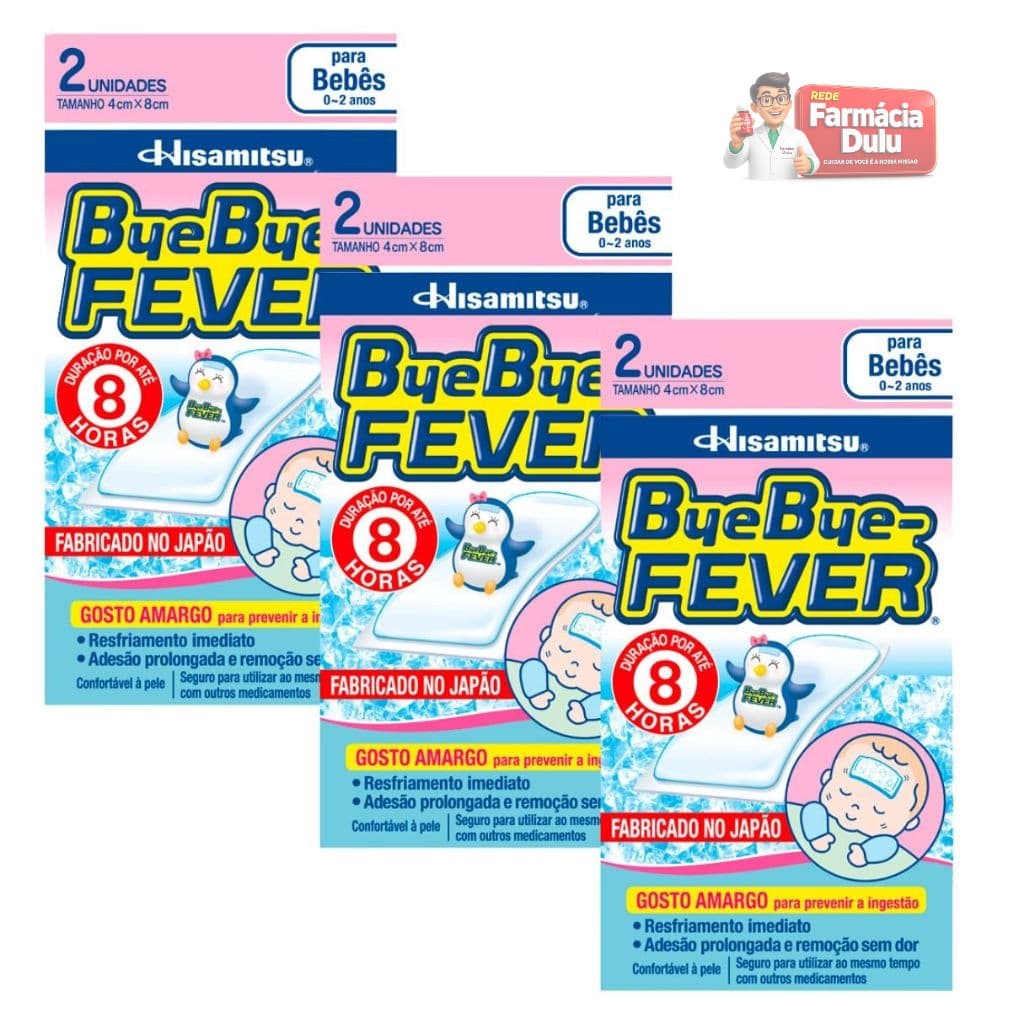 Kit 3 unidades Adesivo Bye Bye Fever Bebês 0 a 2 anos – Alívio da Febre |