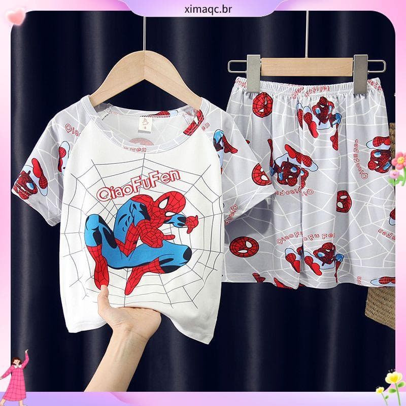 Verão crianças pijamas meninos meninas bebê fino de manga curta Homewear meninos crianças dos desenhos animados ternos d