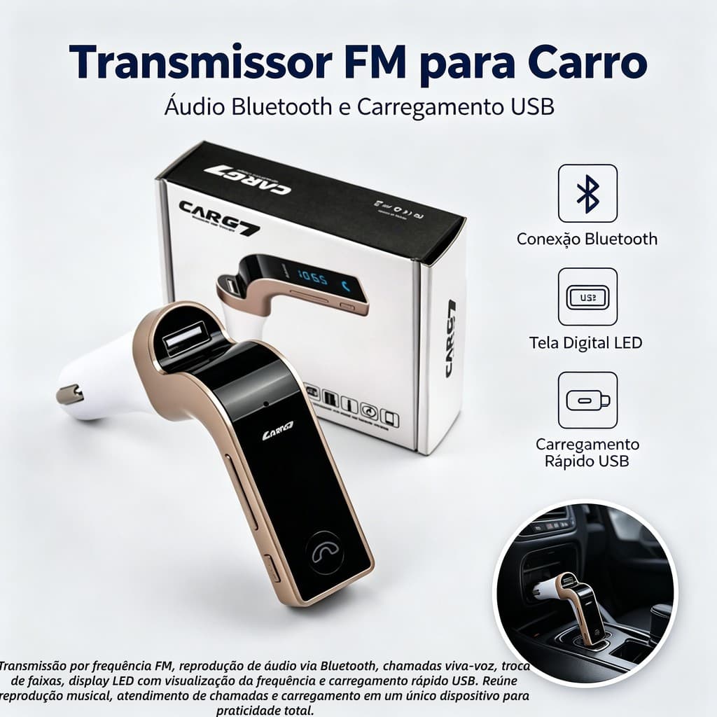 Atacado 5/10/20 Transmissor FM Bluetooth Carro Carregador 2.5A | Leitor MP3 USB TF Mãos Livres | Display LED Entrada P2