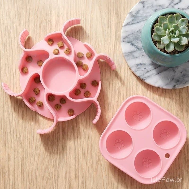 Kit Tapete Alimentação Lenta Silicone Cachorro Gato Molde Para Petisco