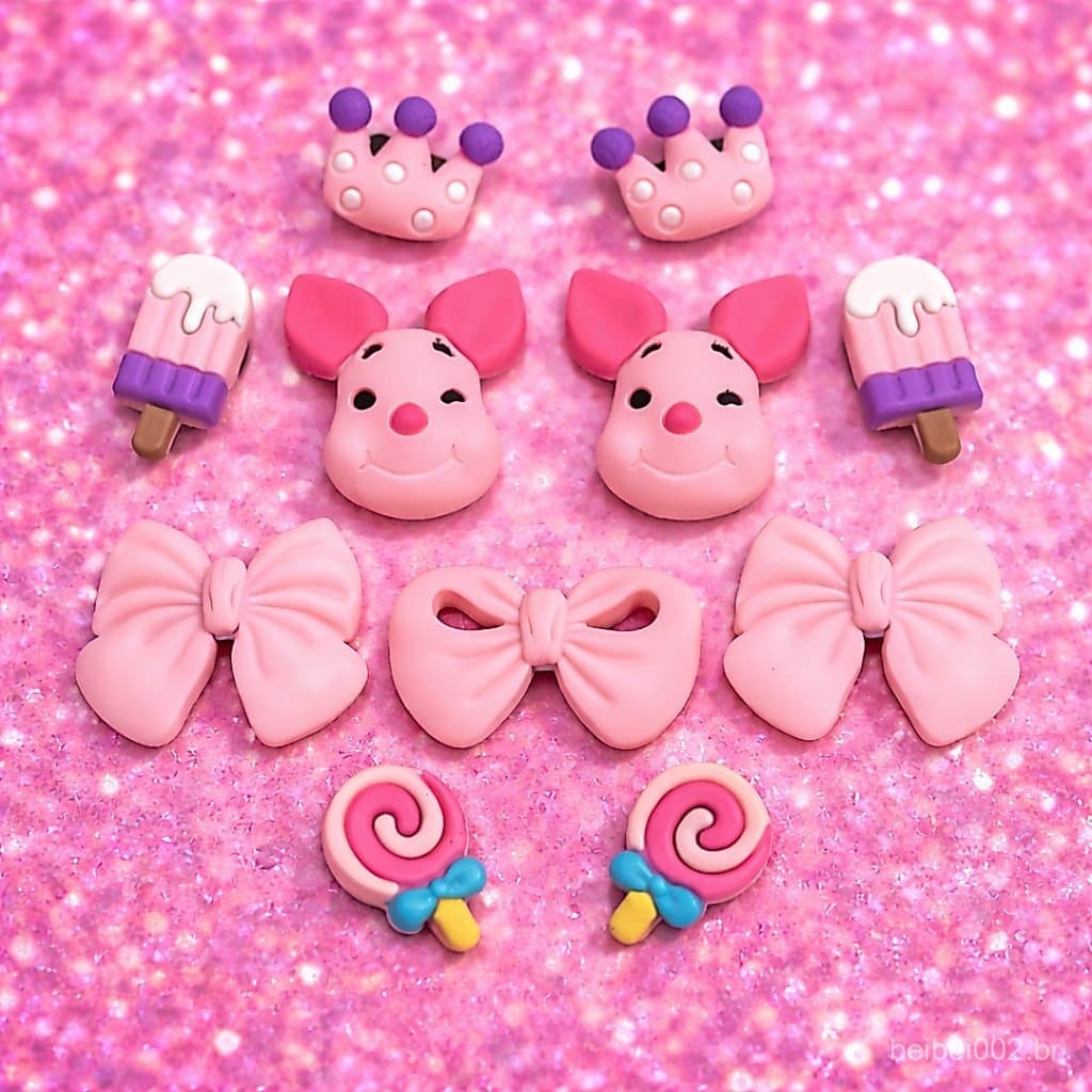 Novos pins porquinha cor de rosa e acessórios decoração de babuche