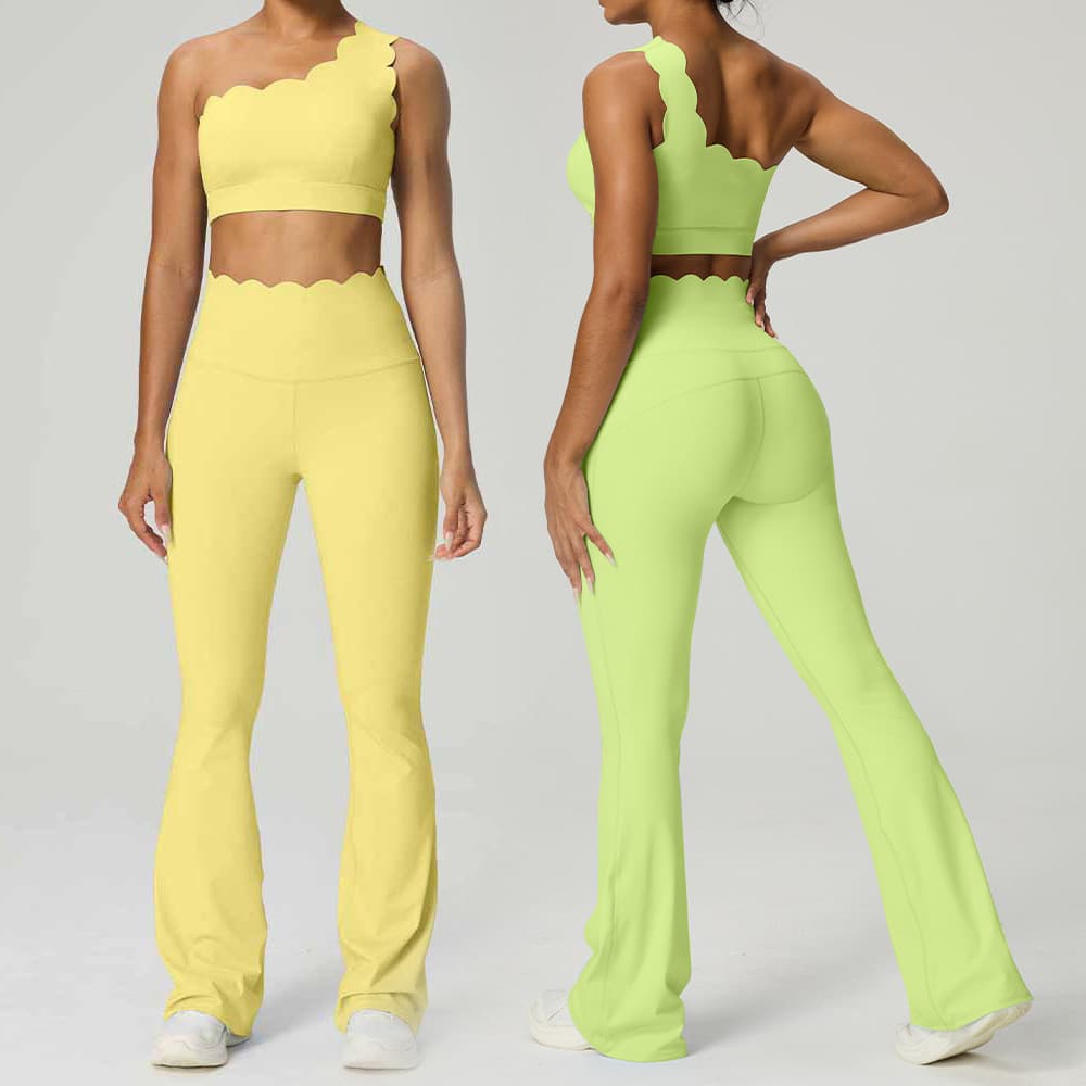 Calças de yoga de cintura alta com efeito levanta-bumbum, calças largas modeladoras, sutiã de renda com alça única, roup