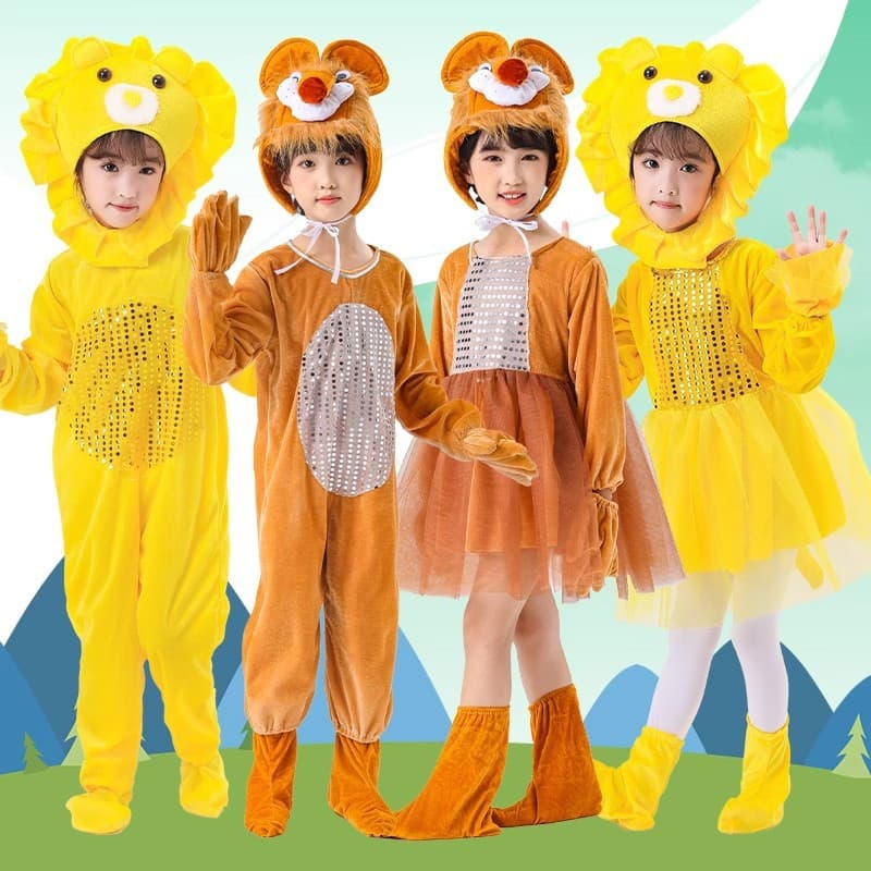 Espaço pequeno leão traje de dança infantil criança leão traje bonito Animal Quack Etude desempenho traje