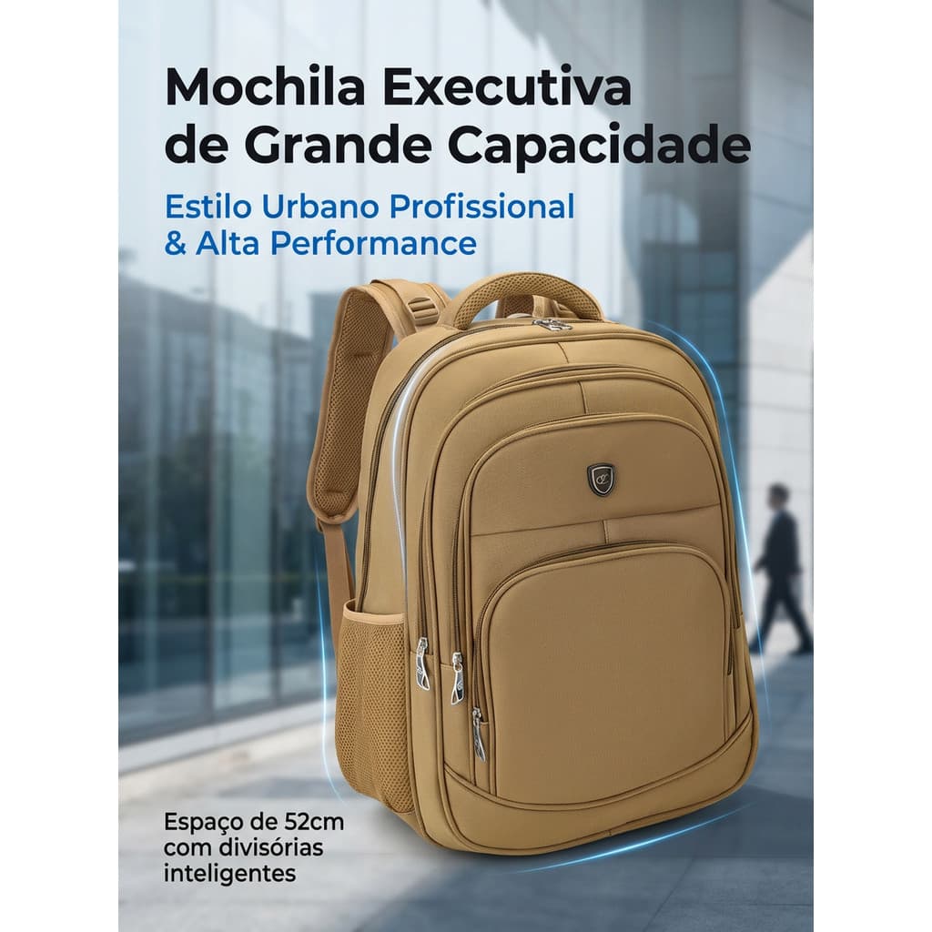 Mochila Grande Reforçada 52 cm com Vários Compartimentos para Trabalho, Estudos e Viagens
