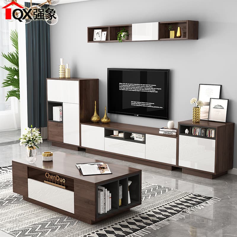 Sala de estar simples armário tv mesa café combinação armário integrado multifuncional fundo parede tv armário gaveta D6