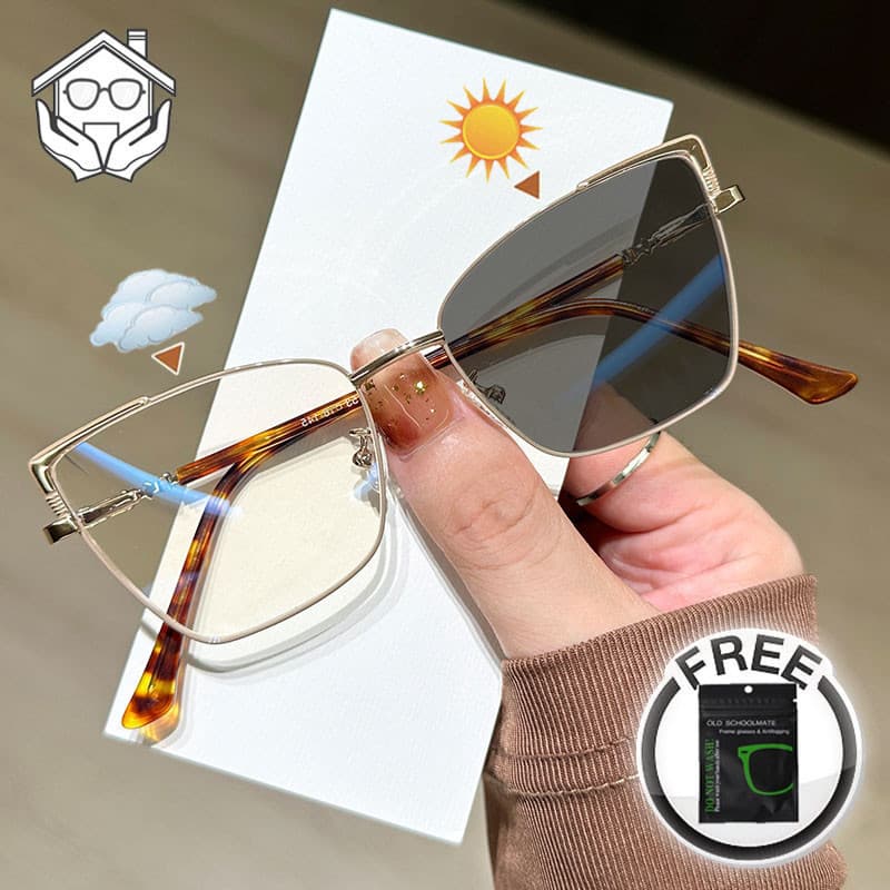 Óculos Fotocrômicos Femininos Anti-Radiação Estéticos Metálicos Lentes Substituíveis Molduras De Retro Estilo Europeu Am