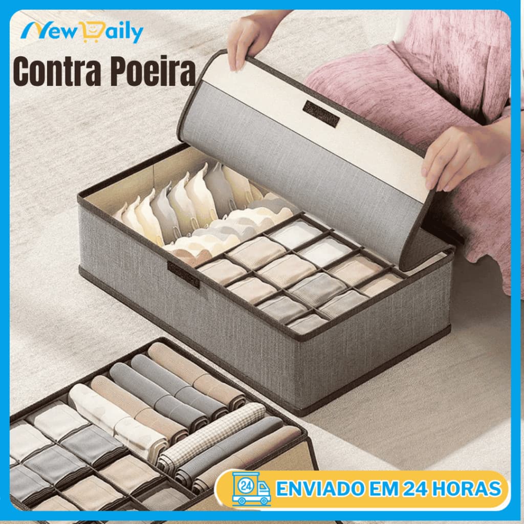 Organizador De Gaveta 13/17 Divisórias com Tampa Dobrável Antipoeira Para Peças Intimas Meias OG-16-ND/OG-17-ND