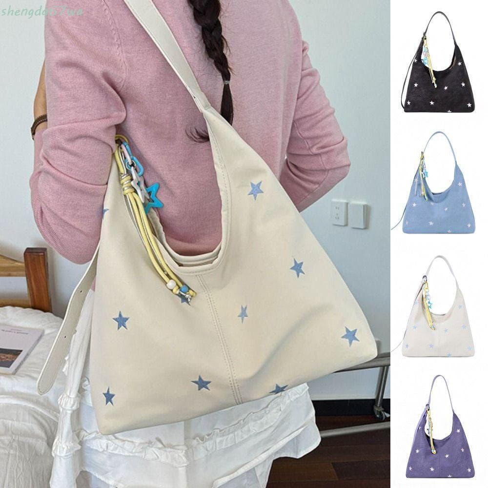 Bolsa De Ombro Bordada Com Estrela SHENGDA , Hobo Fofa Estilo Coreano , Sacola De Moda Simples De Cinco Pontas