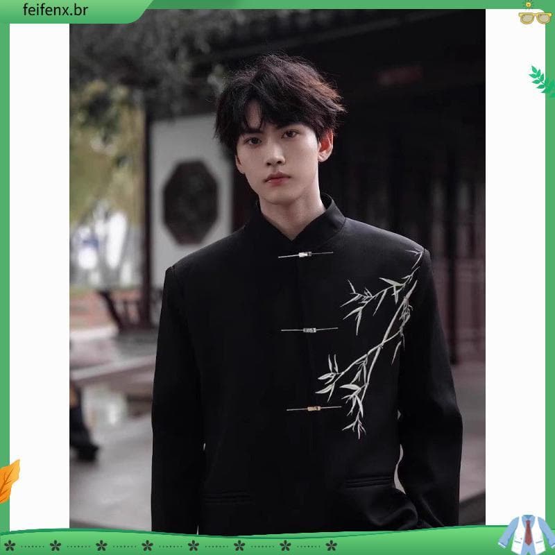 Novo estilo chinês estilo chinês estilo chinês Zhongshan terno Cuizhu avião botão gola Blazer masculino High-End terno T