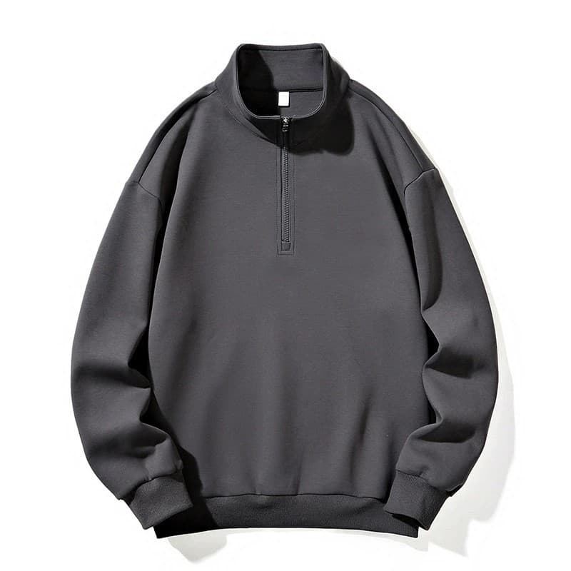 Novo moletom masculino de qualidade para o outono e inverno, com meio zíper, cor sólida, corte solto, gola alta estilo p
