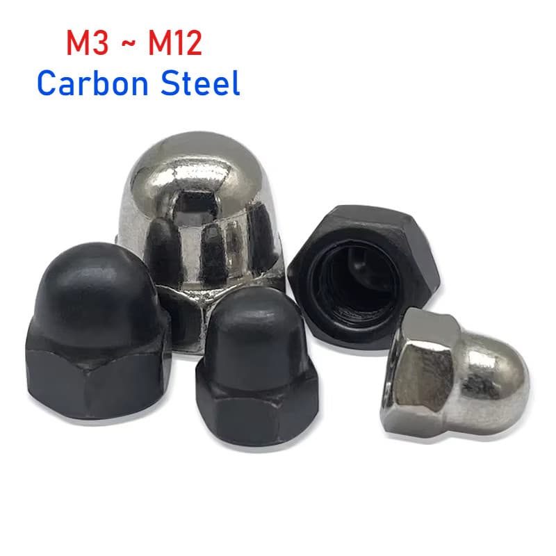 M3 M4 M5 M6 M8 M10 M12 Niquelado/Preto Aço Carbono Decorativo Cúpula Tampas Porcas Hexágonos