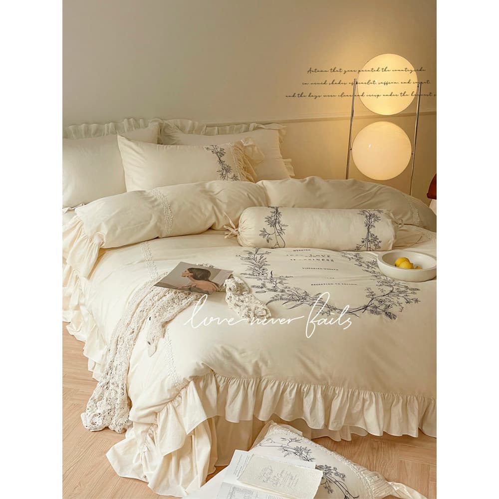 Luz francesa luxo 100% algodão conjunto de quatro peças menina coração lavado algodão Retro bordado puro algodão colcha