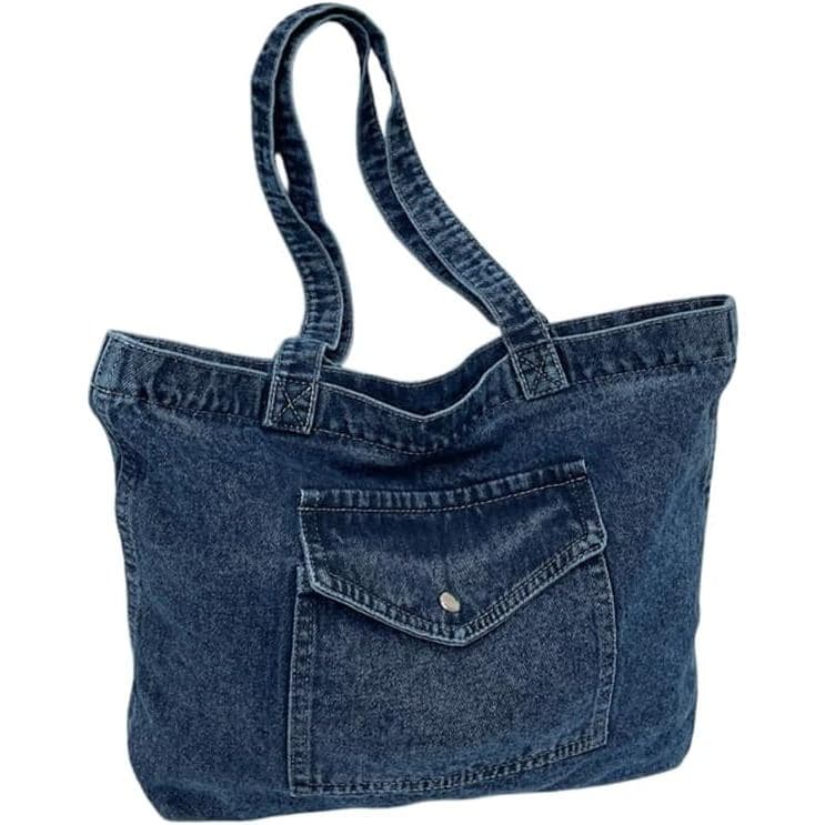 Bolsa Tote de Denim para Mulheres, Grande Bolsa de Denim Vintage com Zíper, para Uso Diário, Trabalho, Compras, Viagens