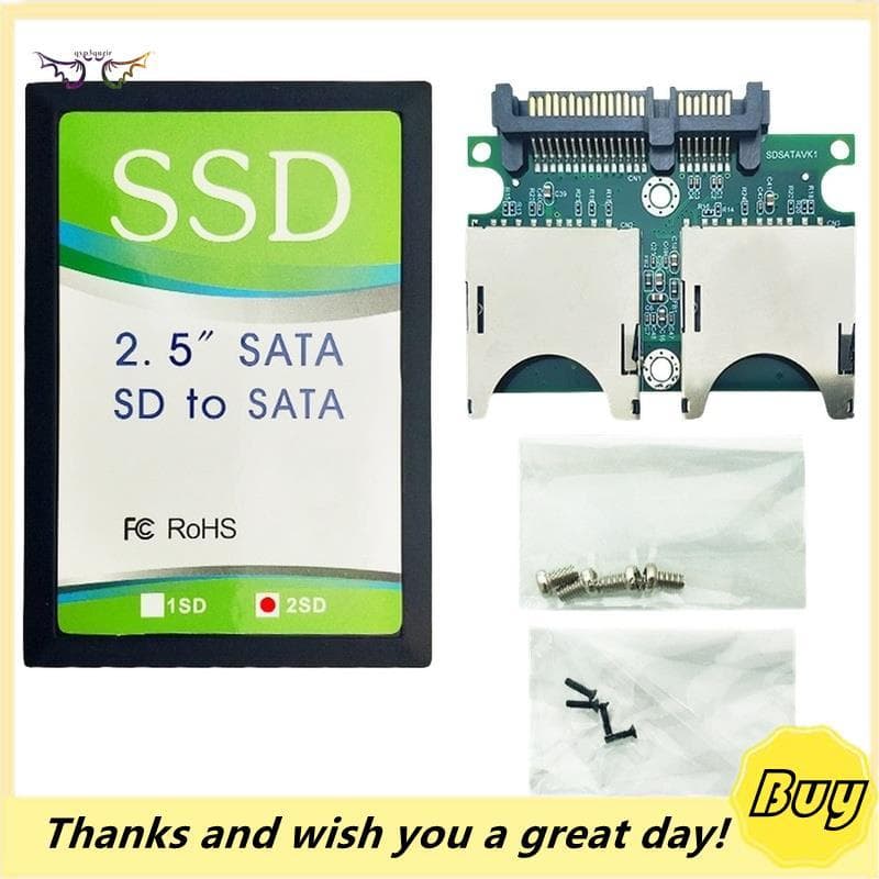 Cartão De Memória SD Duplo Para SATA 15Pin + 7Pin SSD Card Adapter Converter Com Shell Self-Made Solid State Drive