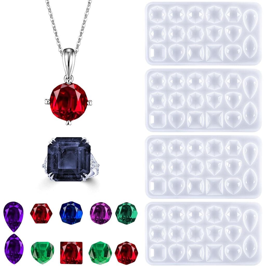 4 Moldes de Resina para Joias, Moldes de Silicone para Gemas, Molde de Cristal Transparente para Fundição de Joias, para