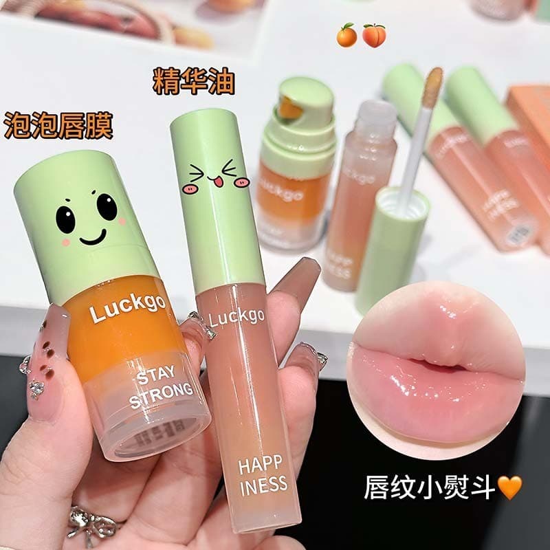 LUCKGO Lip Care Bubble Lip Mask Conjunto de óleo labial Hidratante Suavizante Esfoliante Beleza labial