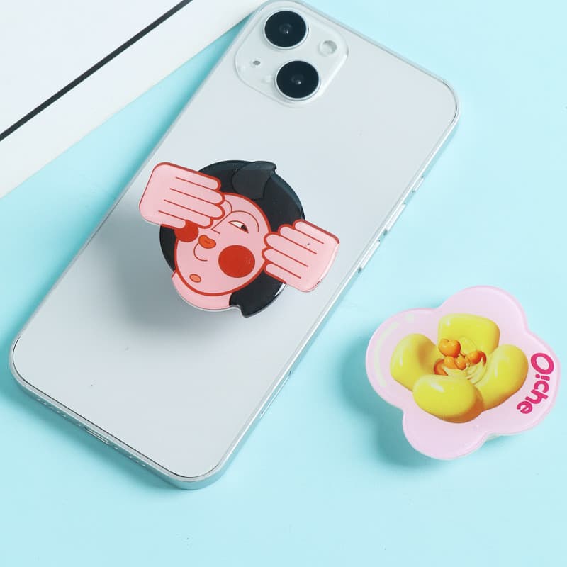 Suporte de celular DIY em acrílico, suporte de anel para dedo com desenho animado, suporte de celular retrátil com airba