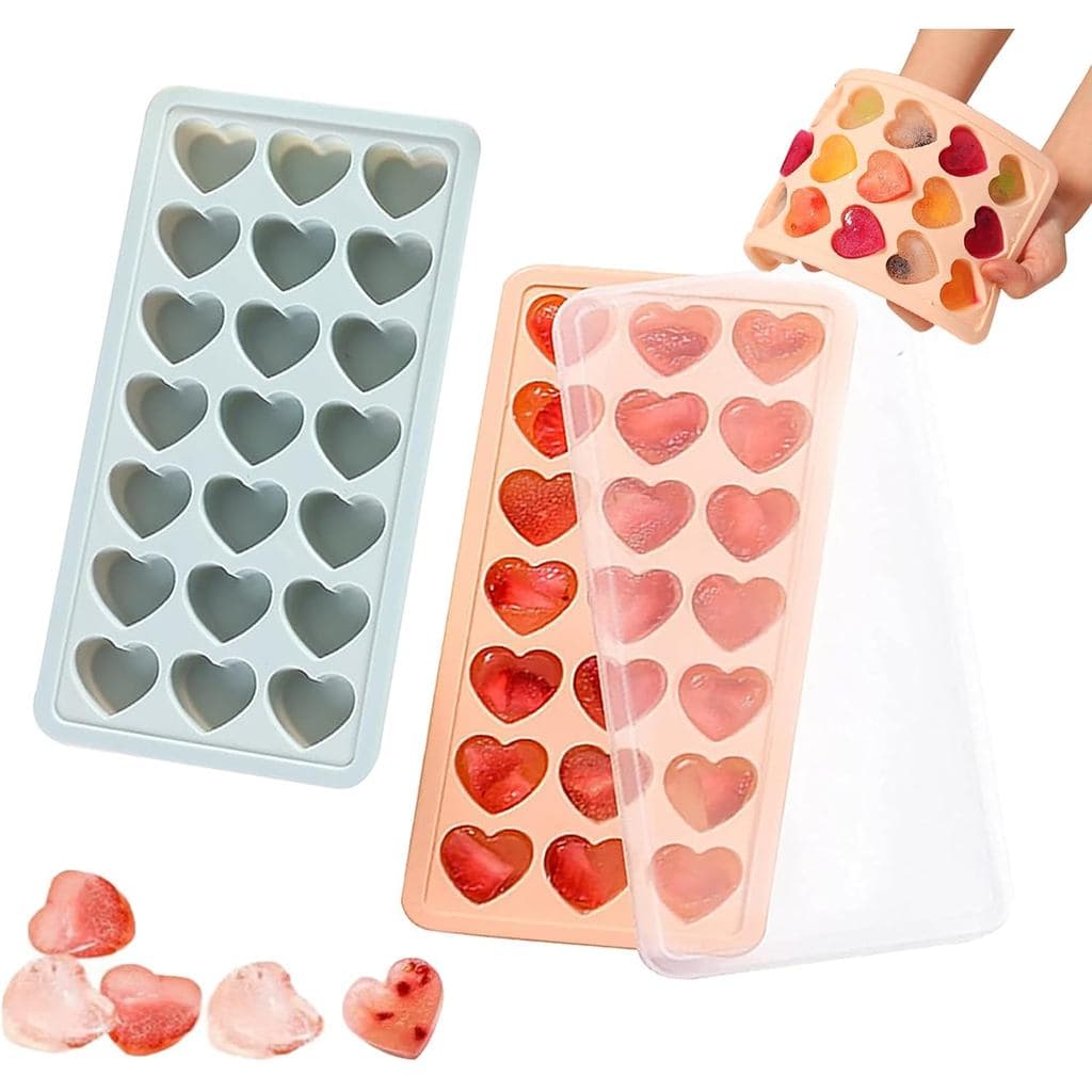 Conjunto de 2 Formas de Gelo em Forma de Coração - Forma de Gelo de Silicone com 42 Cavidades e Tampa, Livre de BPA e La