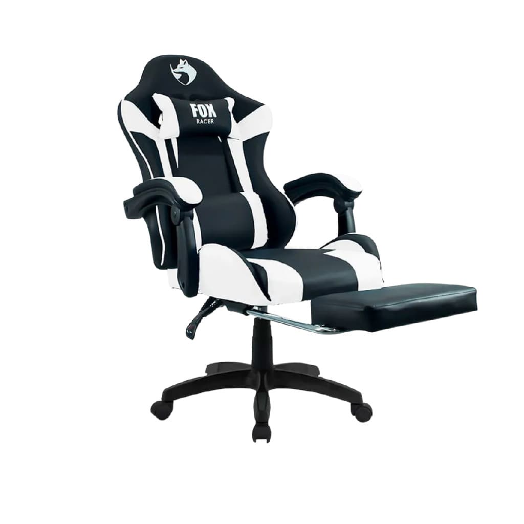 Cadeira Gamer Fox Racer Zerda com Apoio de Pés Ergonômica Branca Preta e Azul - W20