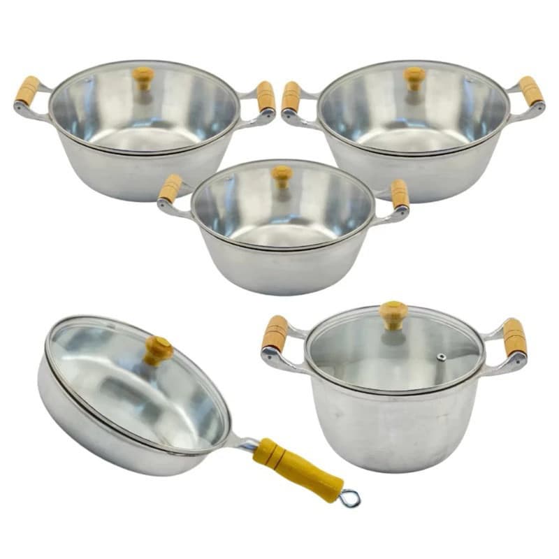 Jogo de Panelas Frigideiras e Caldeirão Tampa de Vidro Aluminio Fundido BatidoTampa de Vidro 5 pçs