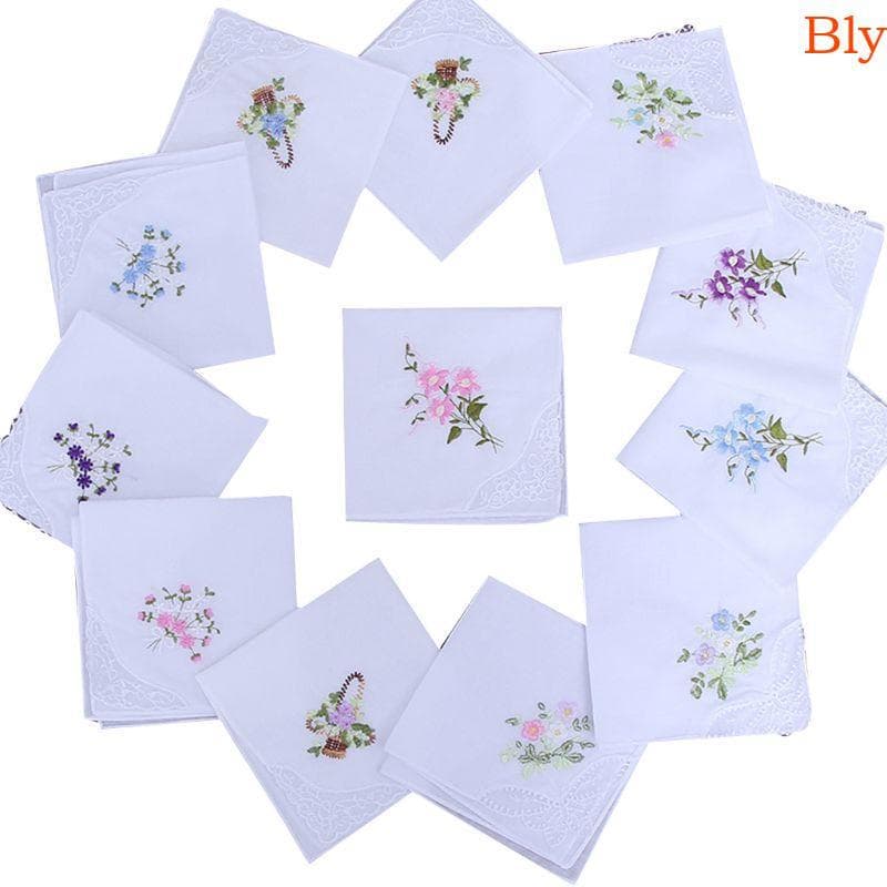 Bly Conjunto 5 Peças Lenços Quadrados Femininos 11 X 11 Polegadas Bordados Florais Canto Rend