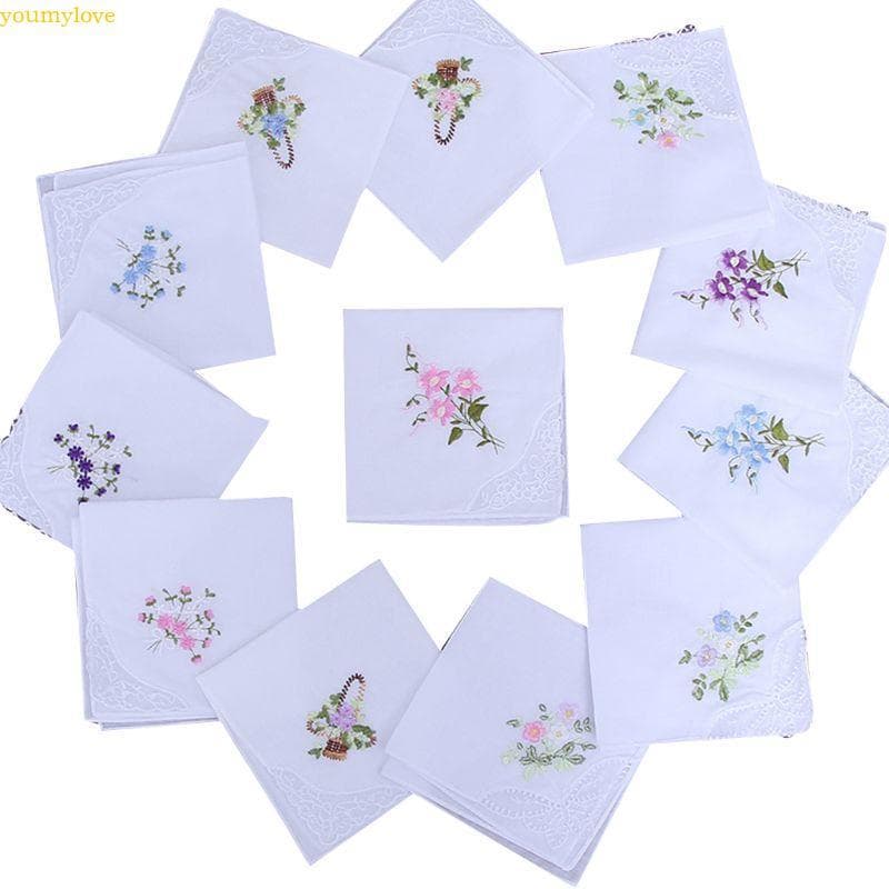 youmylove Conjunto 5 Peças Lenços Quadrados Femininos 11 X 11 Polegadas Bordados Florais D