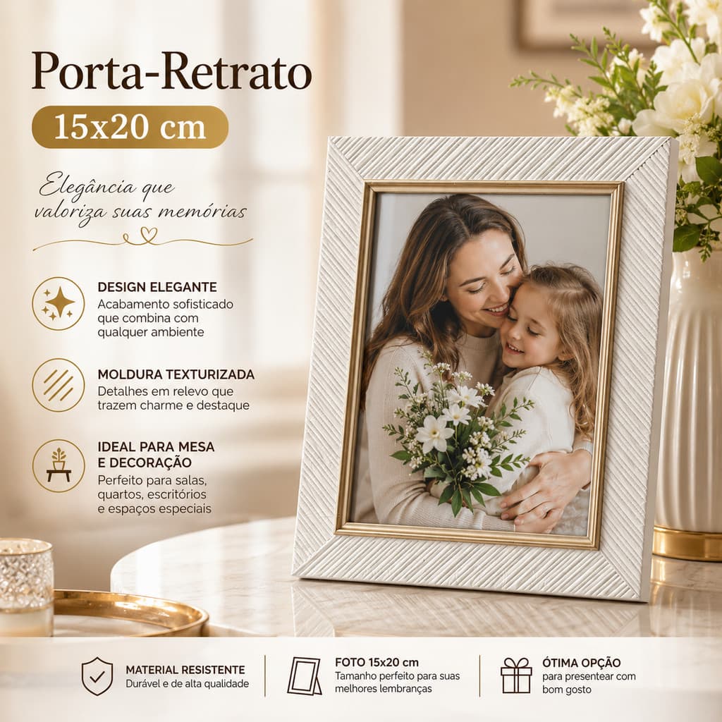 Porta Retrato 10x15 e Porta Retrato 15x20, Moldura para Foto, Moldura Decorativa Marrom Dourada Vertical