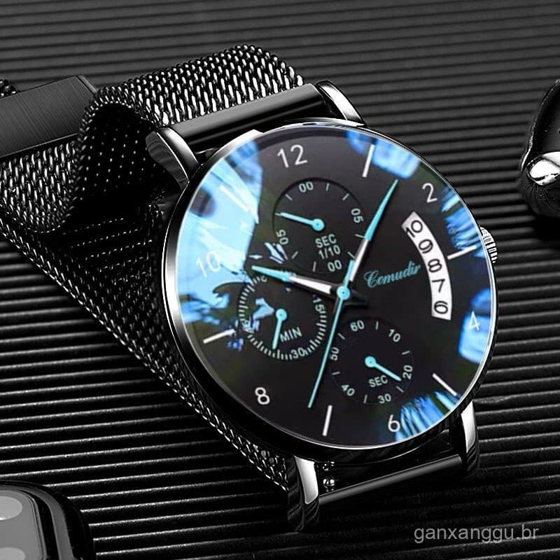 Relógio mecânico automático ultra-fino e luminoso popular para homens e estudantes, estilo coreano moderno com calendári