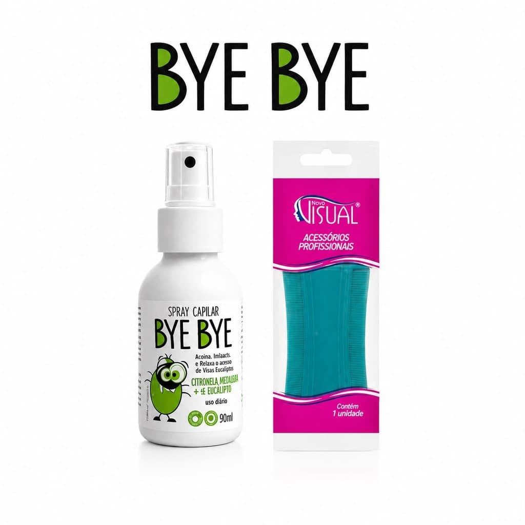 Removedor de Piolhos Bye Bye Piolho 90ml + Pente Fino Kit Tratamento Infantil