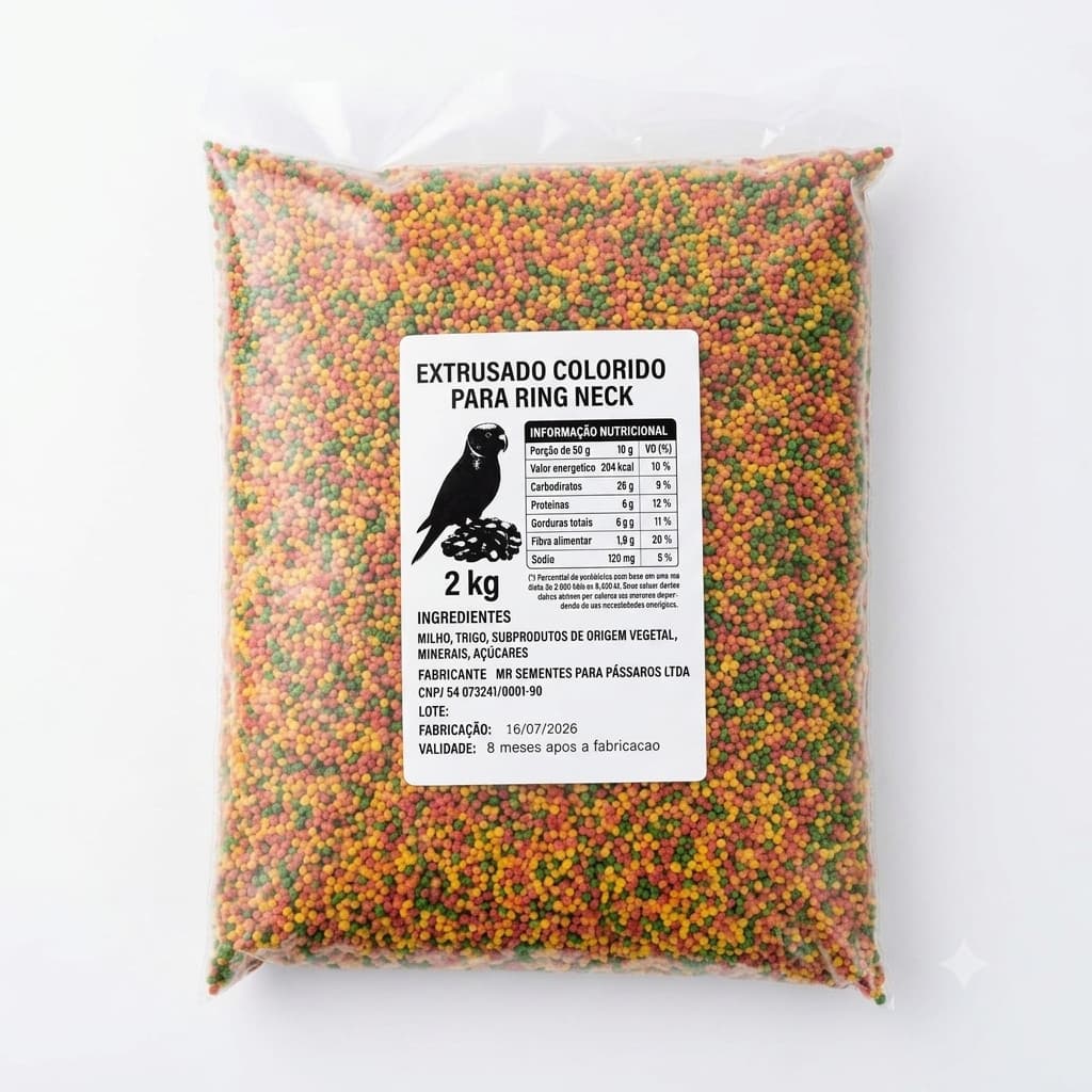 Ração Extrusada Colorida Ring Neck Papagaios Calopsitas Pássaros 2kg Completo