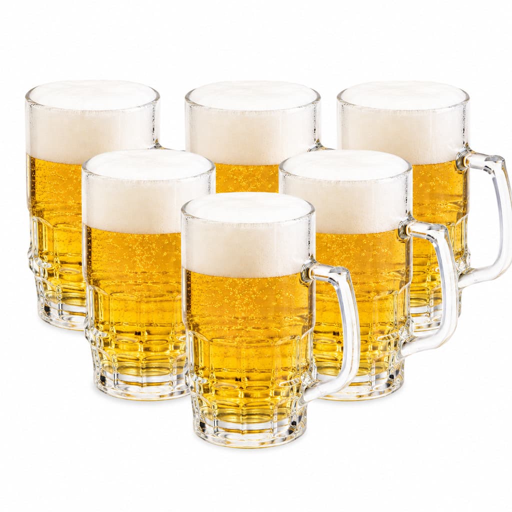 Kit 6 Canecas de Chopp de Vidro 320ml com Alça Caneca Cerveja Transparente Resistente