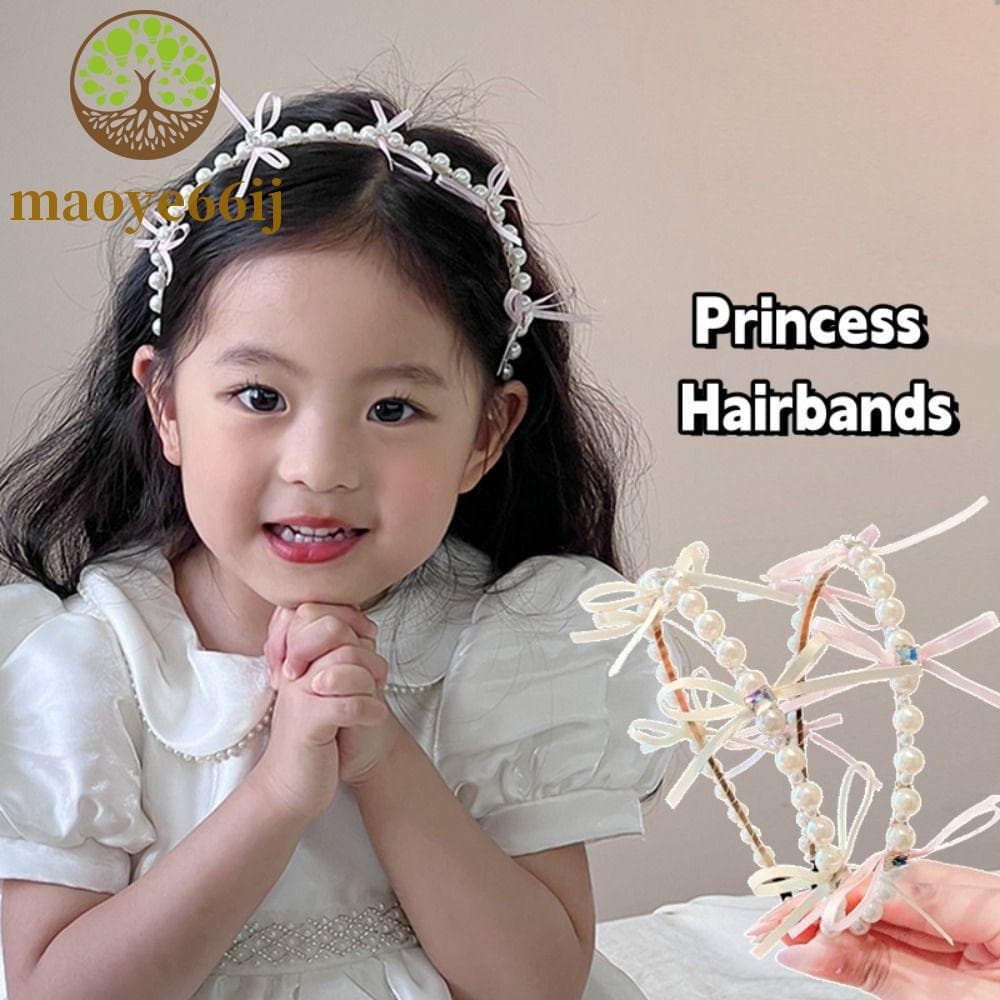 MAOYE66 Faixas De Cabelo Com Laço De Pérola , Argola De Princesa Coreana Branca , Faixa De Cabeça Infantil Flor Doce Fof