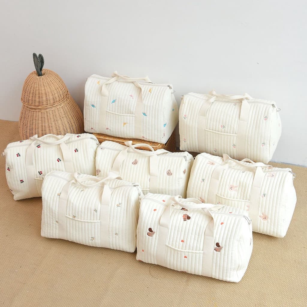 Bolsa de maternidade, bolsa de viagem para bebê, bolsa portátil de grande capacidade para viagens curtas, com bordado em