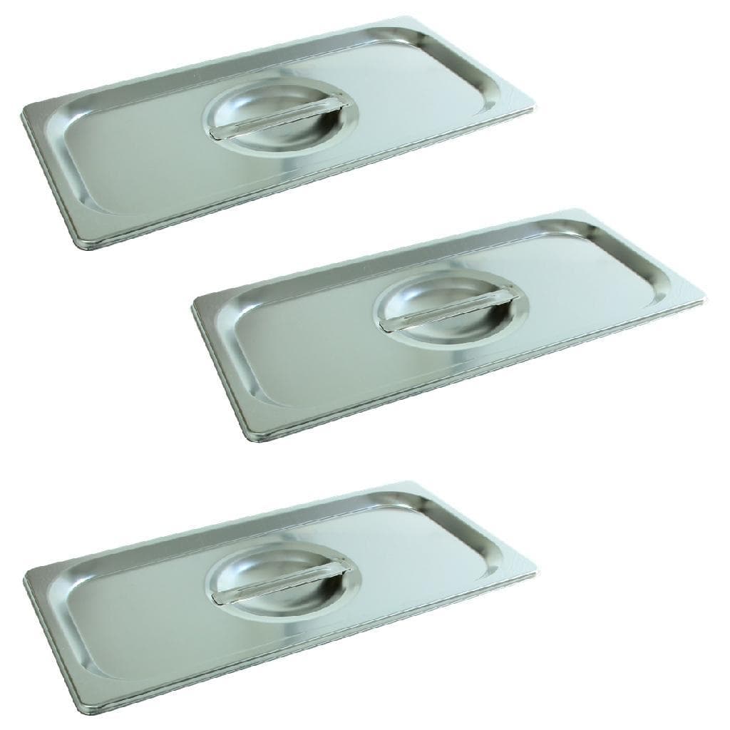 3 Tampas Para Cuba Gastronômica Gn 1/3 Inox Buffet Cozinha Prateado