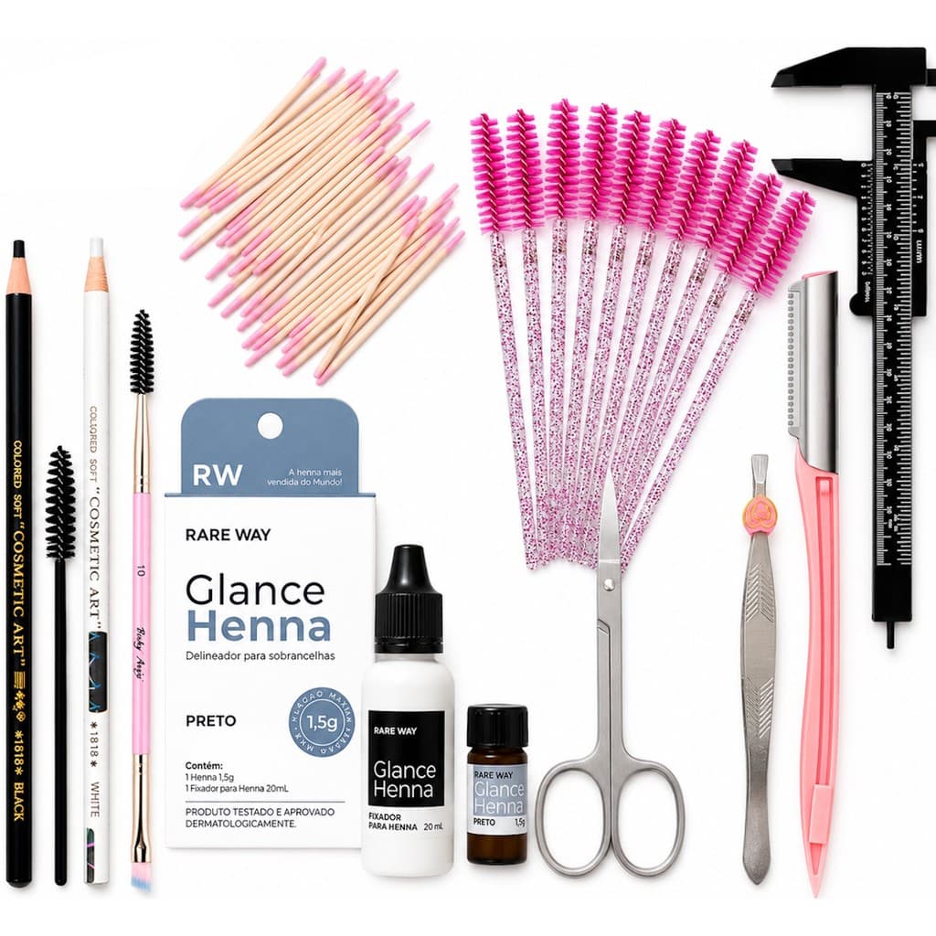 Kit Design Sobrancelhas Henna Glance Rareway MINI 1,5g Profissional Pincel Lapis Paquimetro Makiaj