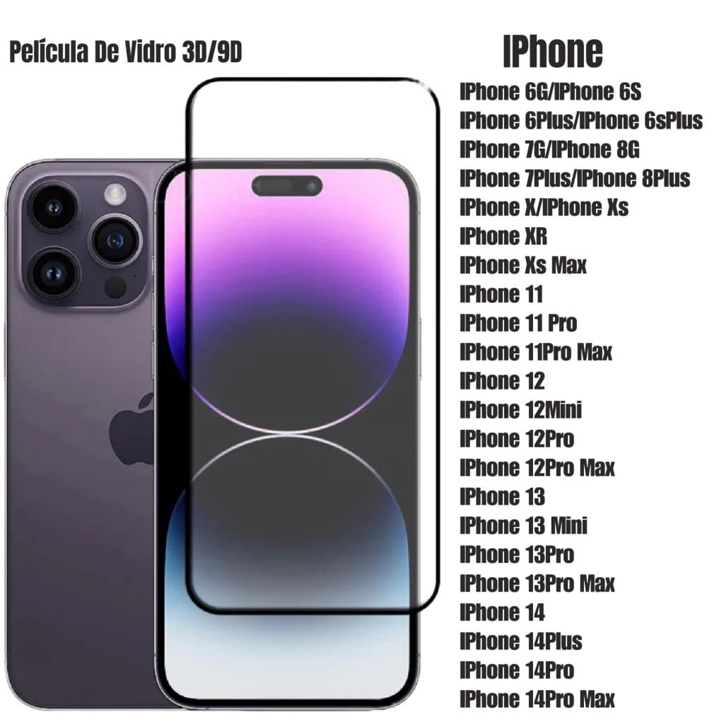 Película De Vidro Temperado 3D Para IPhone 11  12 13 14 15 16 17 Pro Max