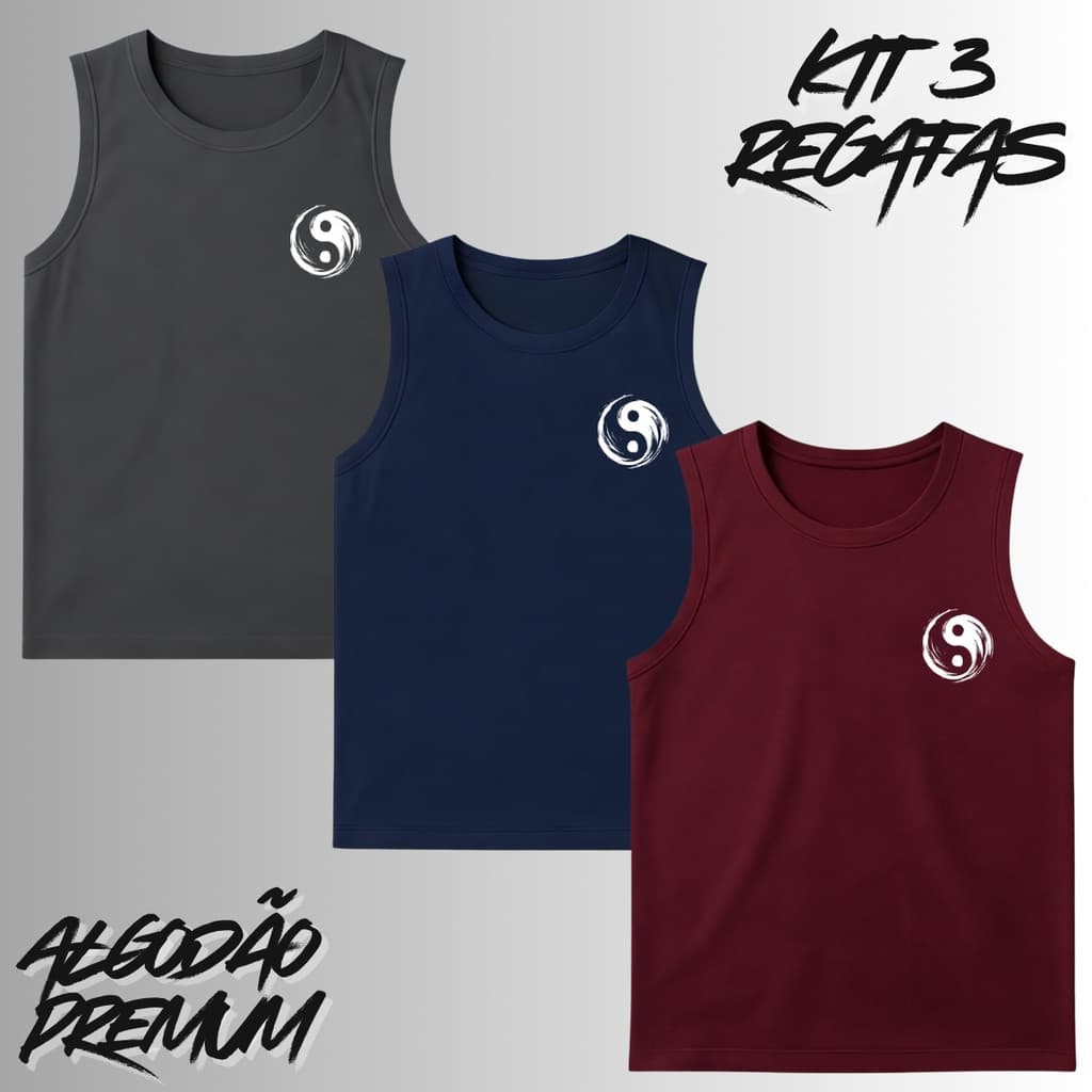 kit 3 Regatas Masculina Cavada BEMXMAU Algodão Varias Cores Leve e Confortavel
