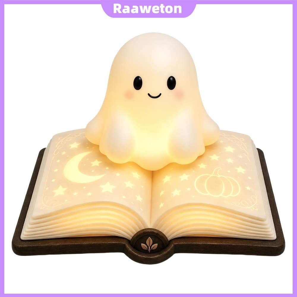 Escultura De Lâmpada Decorativa Fofa Multiuso Adorável Luzes De Livro Fantasma Luz Quente Presente Para Amigos [Raaaweto