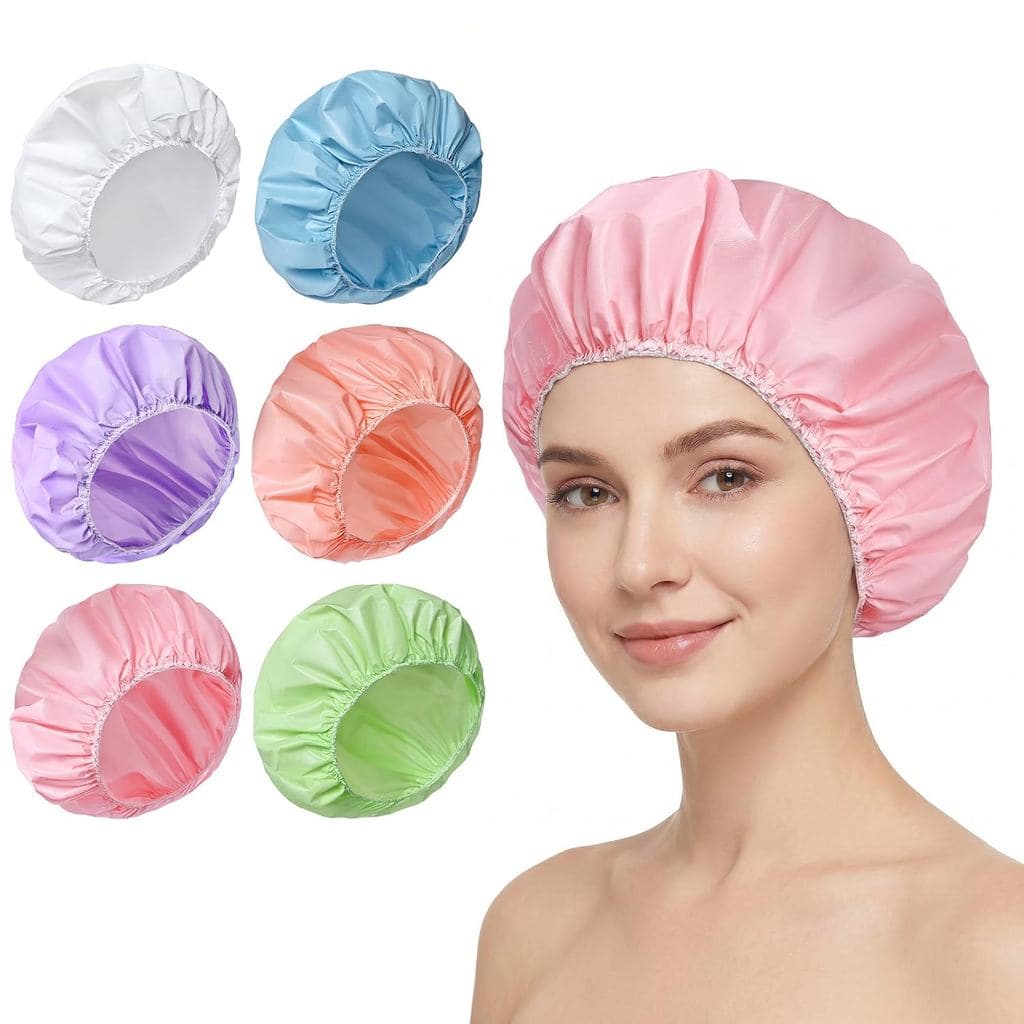 6 Toucas de Banho para Mulheres, Touca de Banho Impermeável de Dupla Face, Toucas de Banho em PEVA para o Banho - Cores