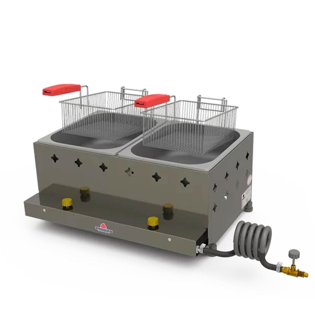 Fritadeira Profissional a Gás Progás Inox 2 Cubas 10 Litros PR-20G