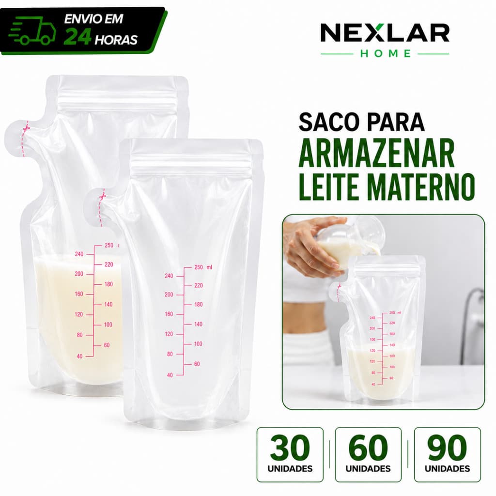 Kit 30/60/90 Sacos Saquinhos 250ml Coletor Leite Materno Congelar Armazenar Materninadade Bebê LIVRE BPA
