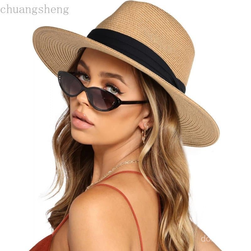 Chapéu Panamá de Palha com Aba Larga FURTALK para Mulheres e Homens, Chapéu Fedora de Verão para Praia, Chapéu de Palha
