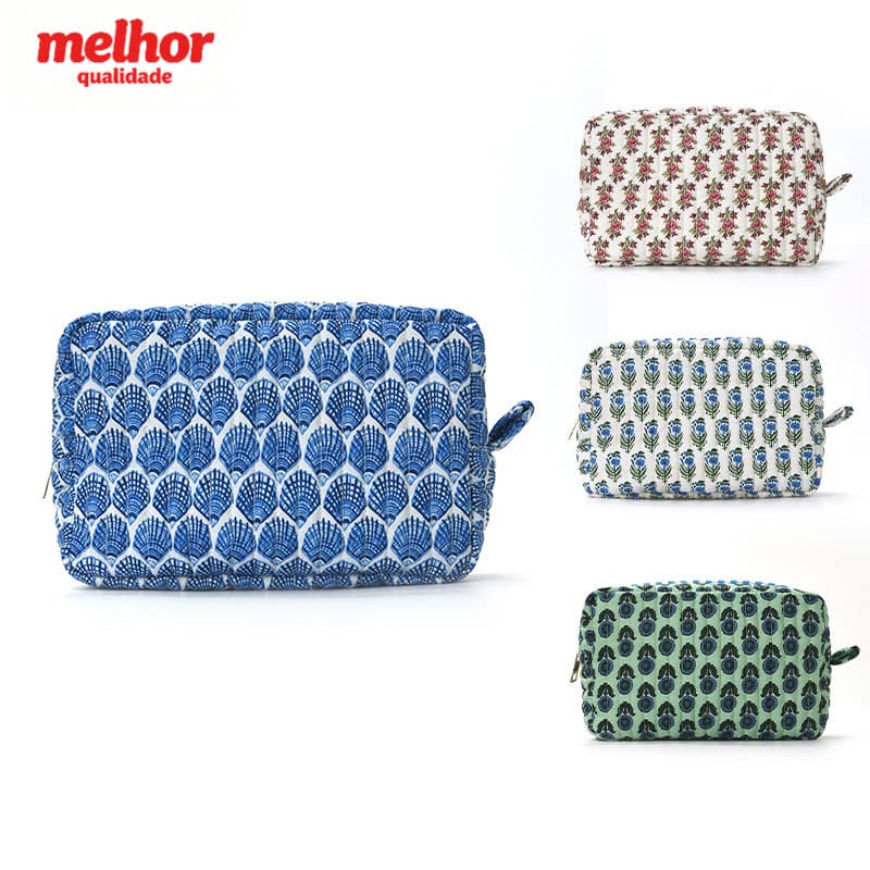 Bolsa cosmética retrô Floral acolchoada de poliéster Bolsa de armazenamento de tecido estilo Pastoral de dois tamanhos B