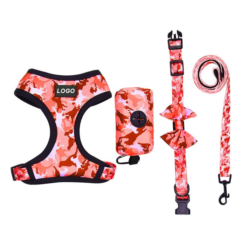 Coleira de flor sem quebra, conjunto confortável de quatro peças, cinta peitoral, caminhada, Anti-personalizada, coleira