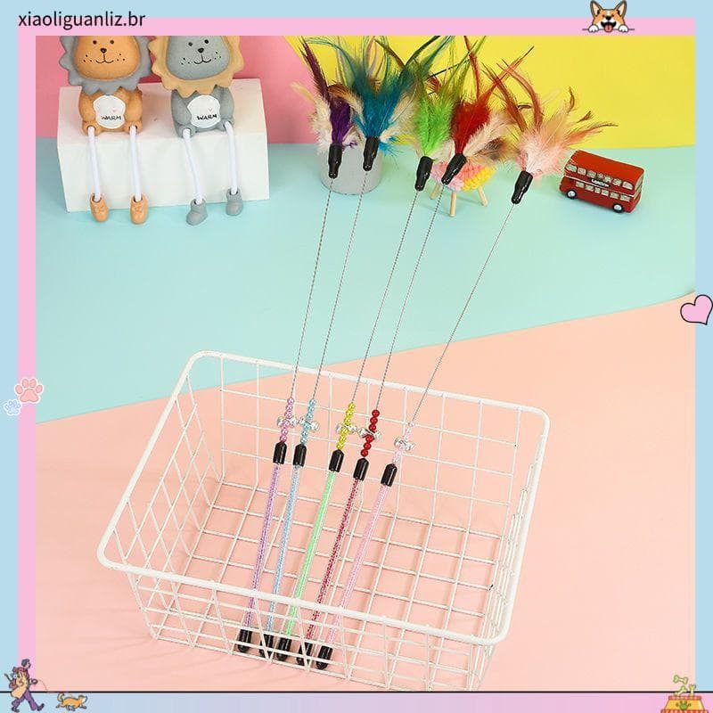Pena colorida provocando gato vara sino gato brinquedo auto-feliz provocando gato brinquedo para animais de estimação su