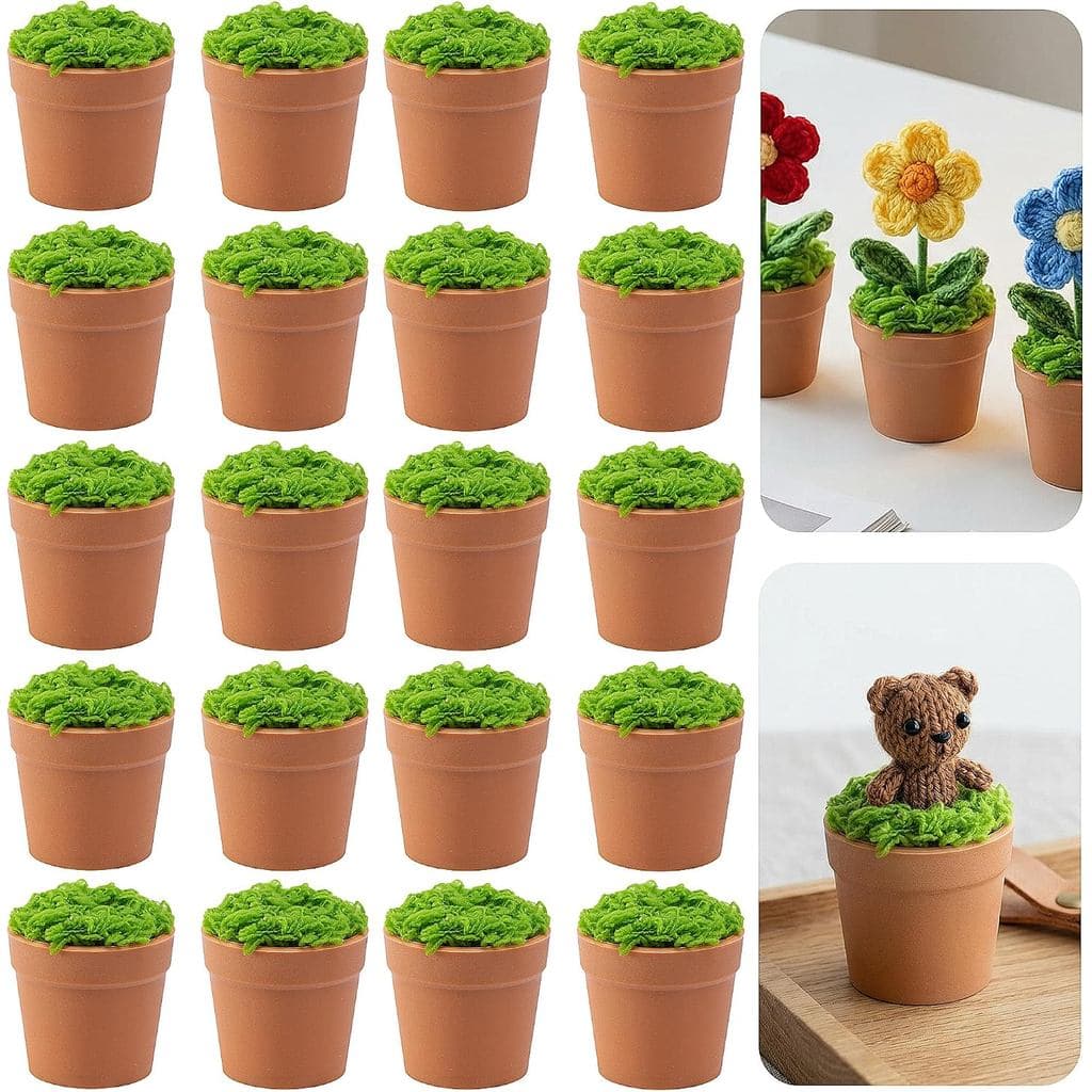 20 Conjuntos de Mini Vasos de Plantas de Crochê para Artesanato DIY, Pequenos Vasos de Plástico para Crochê, Vasos de Fl