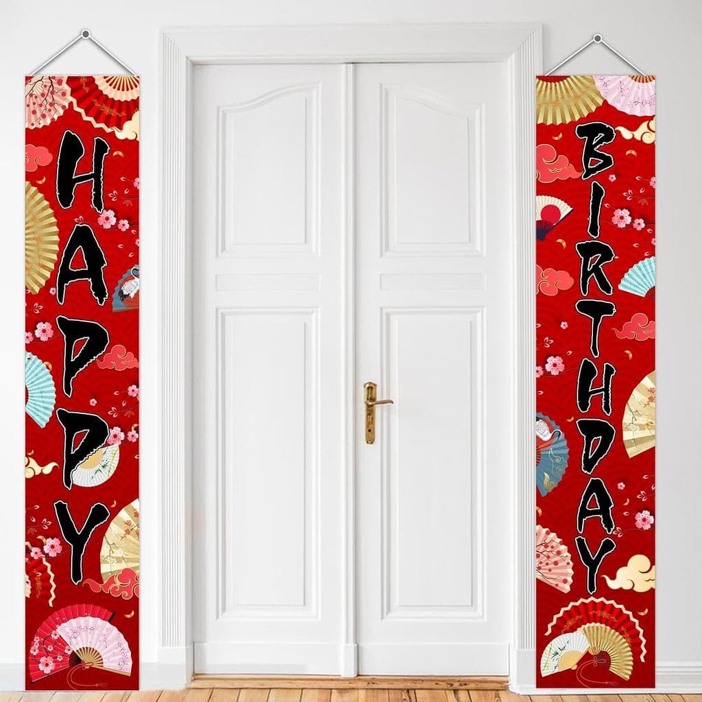 Leques Dobráveis para Decoração de Aniversário, Faixa de Porta "Feliz Aniversário" com Leques Dobráveis, Placa Decorativ